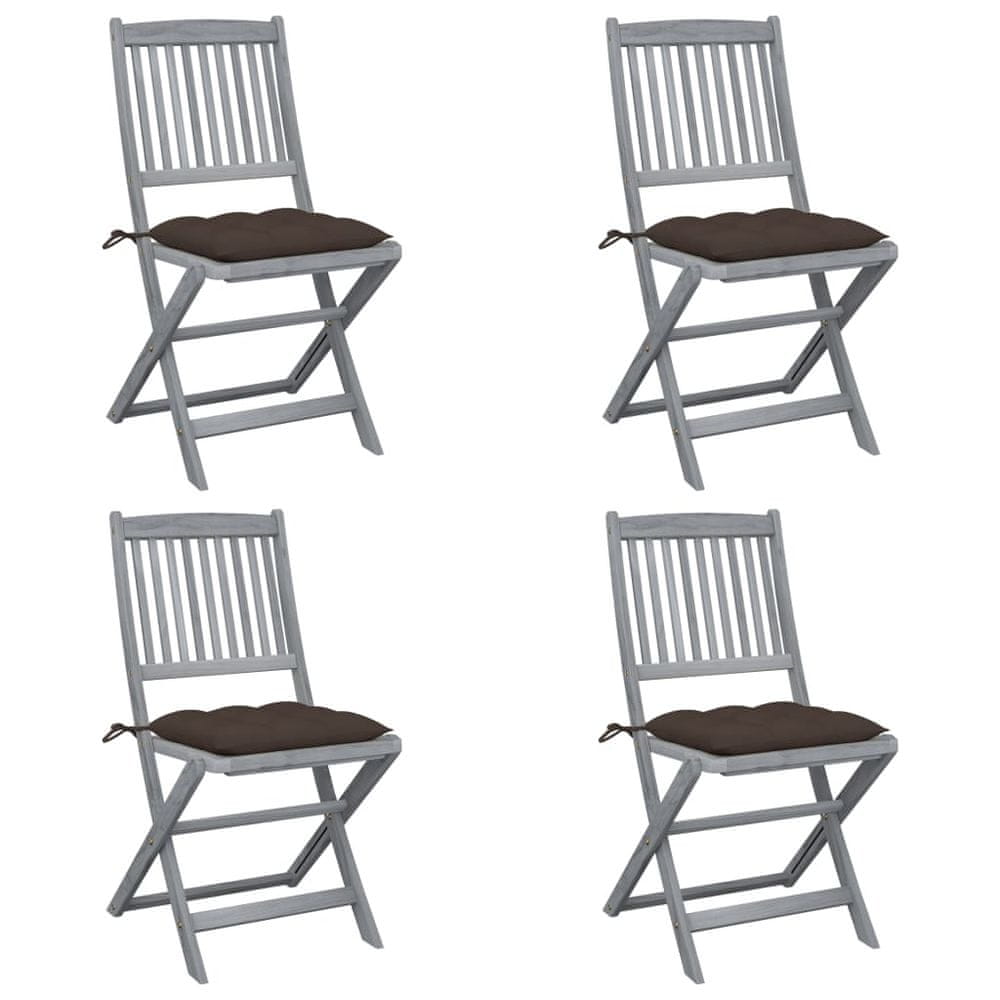 Petromila vidaXL Skladacie vonkajšie stoličky s podložkami 4 ks akáciový masív